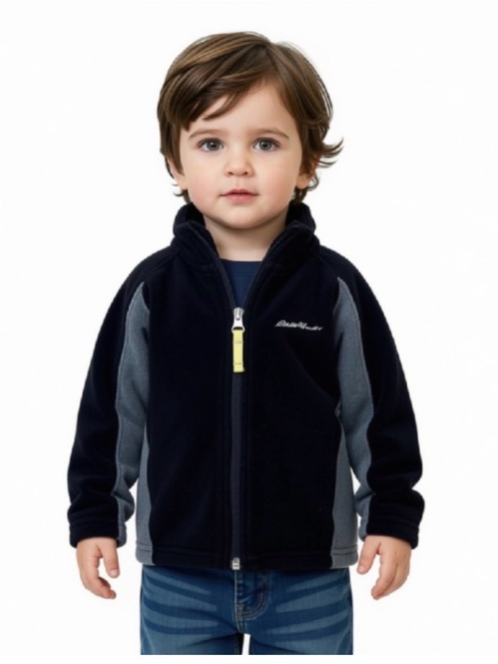 Black and Gray Full Zip Fleece Jacket - Brand: Eddie Bauer, 12-18 Months